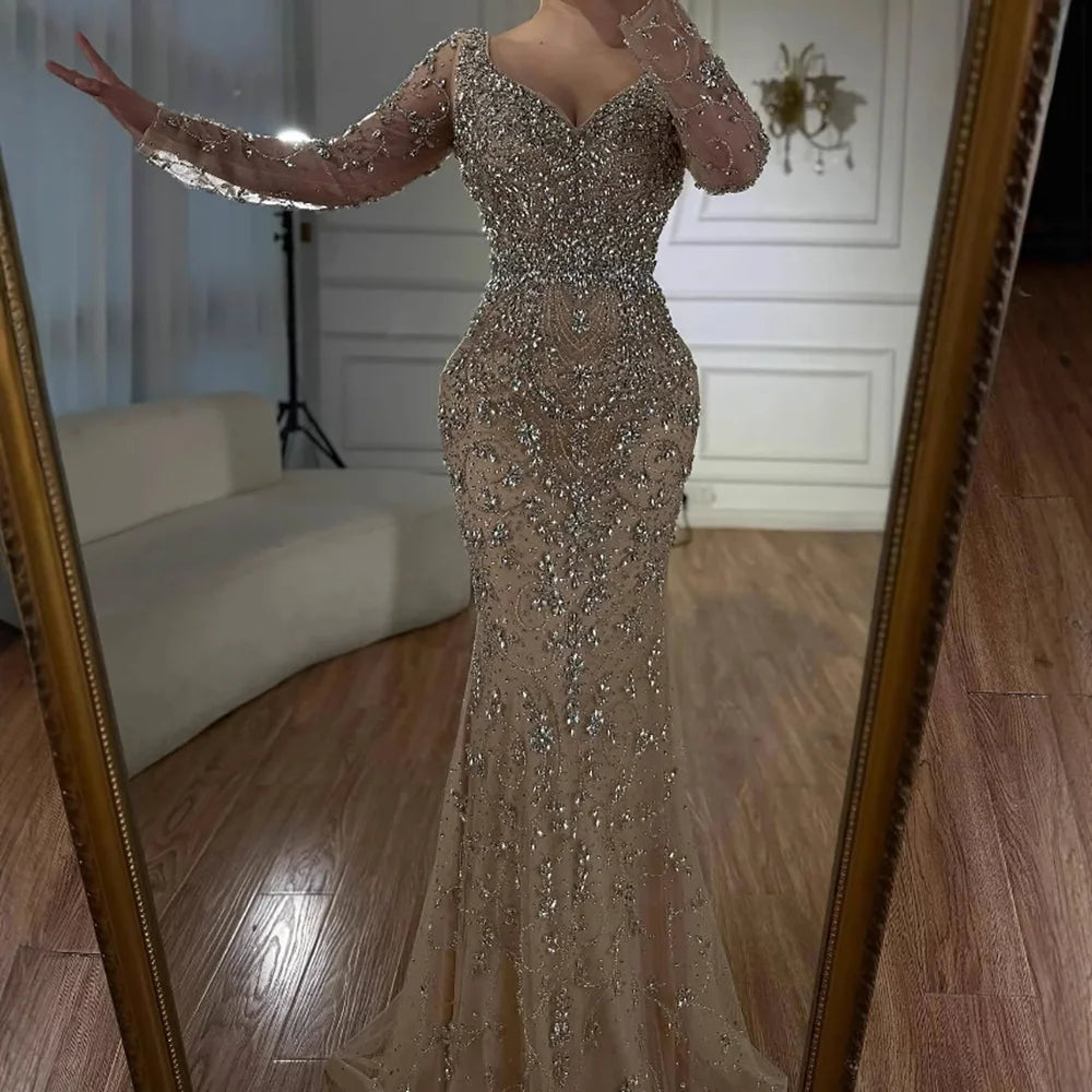 Vestido de noche de sirena de cristal