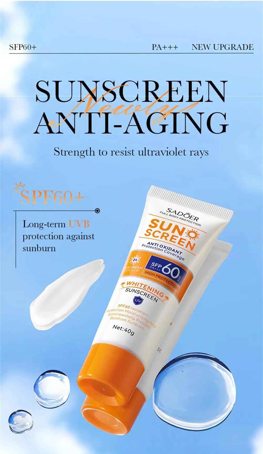 Crema de protección solar SPF60 +,