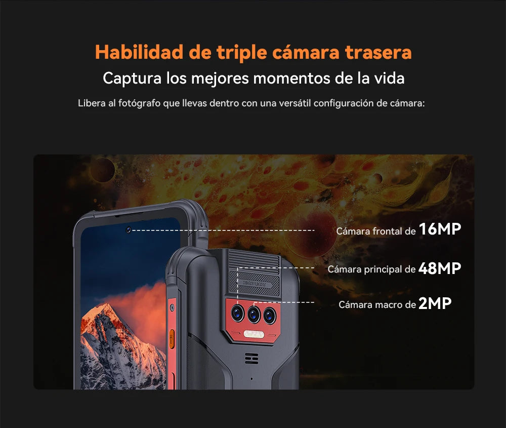 Smartphone resistente al agua IP68 Android 13, , 12 GB de RAM (6 + 6 GB), 256 GB