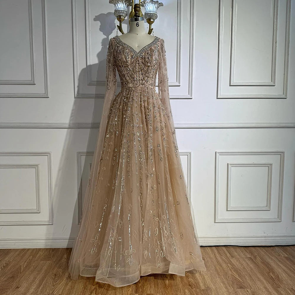 vestido de noche personalizado de lujo con cuentas de cristal