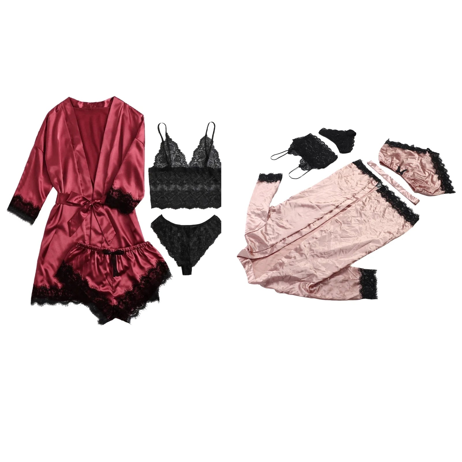 Conjunto de pijama de satén para mujer,