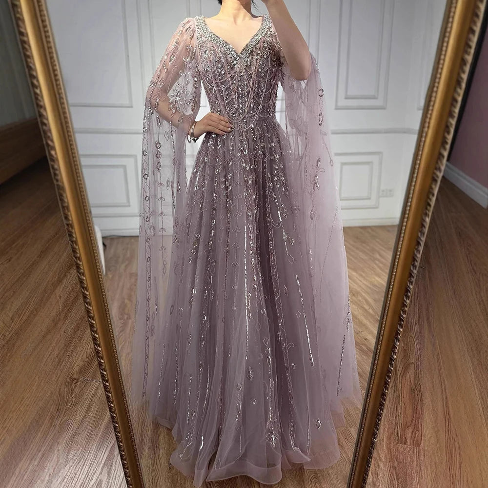 vestido de noche personalizado de lujo con cuentas de cristal