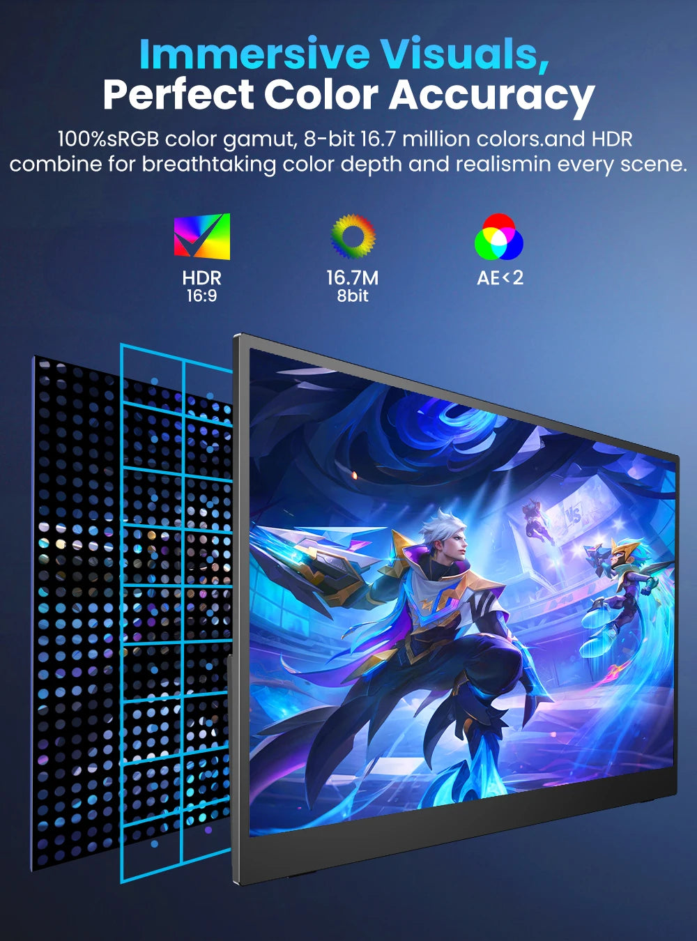 Monitor de juegos portátil 2560*1440 2K 16:9 HDMI USB C 100% sRGB pantalla Freesync para juegos