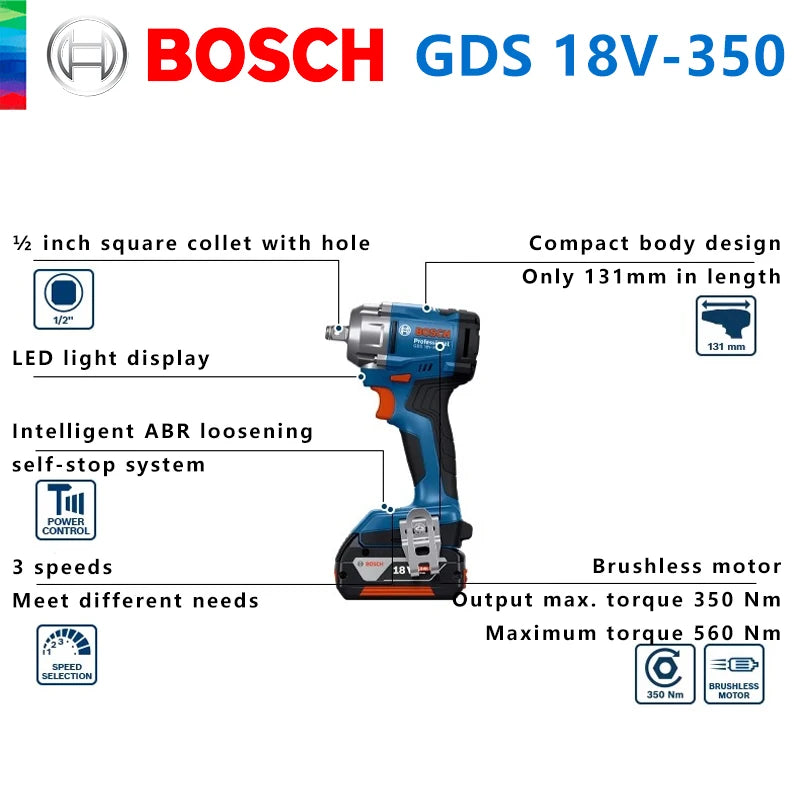 Taladro de impacto inalámbrica Bosch GDS 18V-350 350Nm 1/2