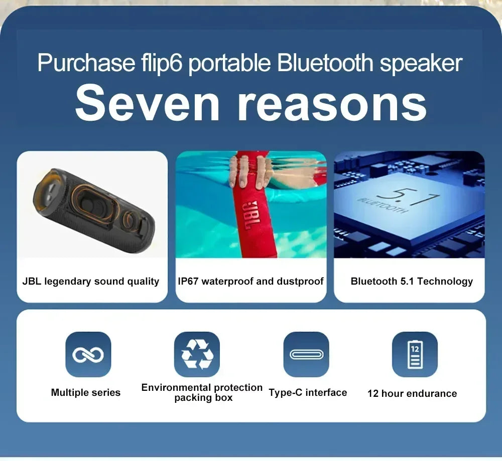 Original JBL Flip 6 Altavoz Bluetooth inalámbrico portátil