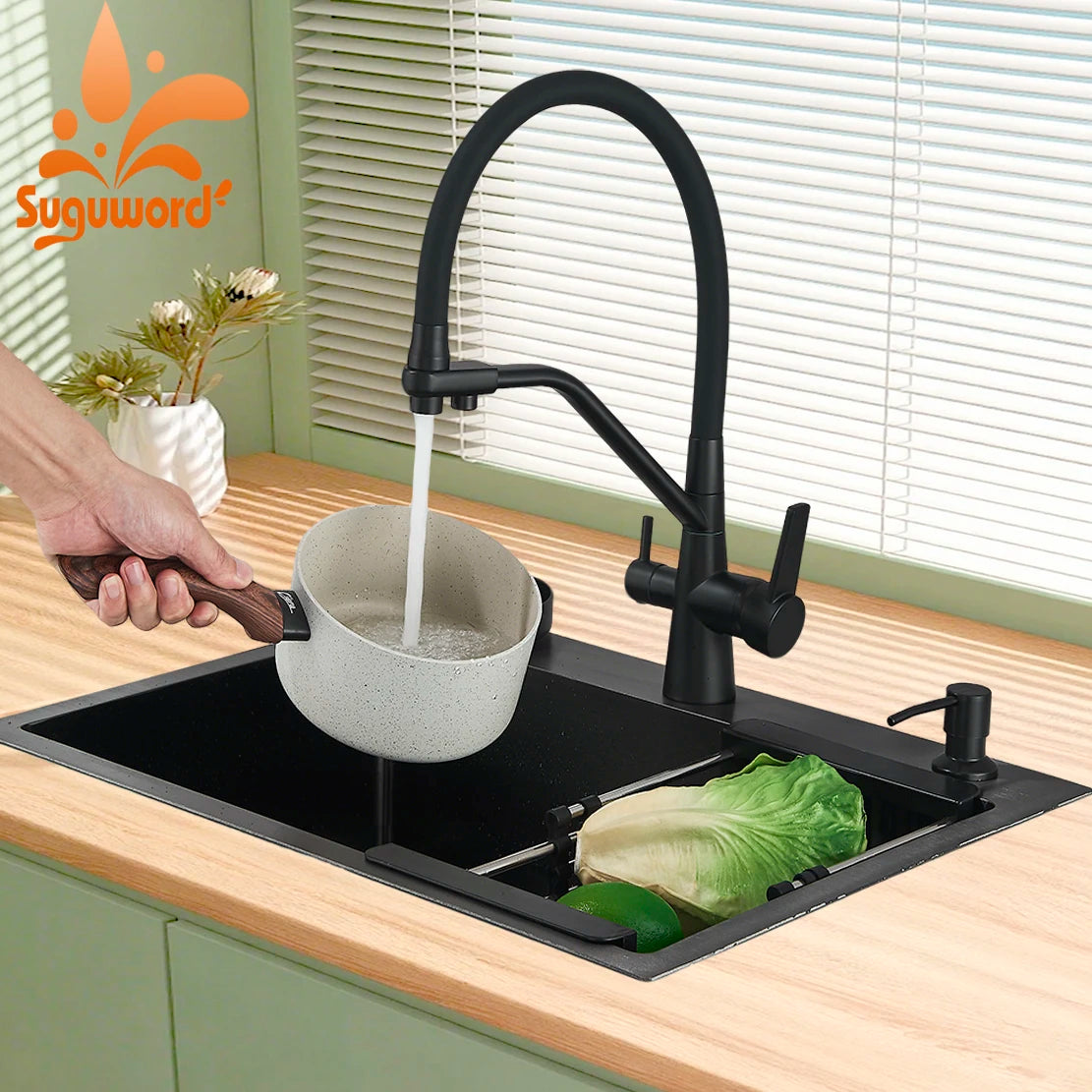 Fregaderos de cocina de acero inoxidable 304 negro mate