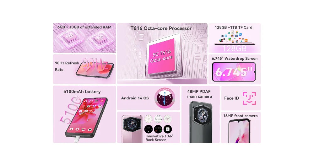 Teléfono Android 14, 16 GB de RAM