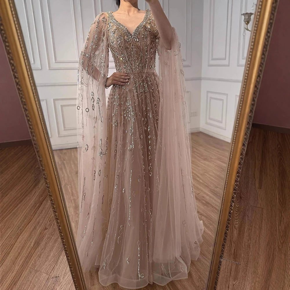 vestido de noche personalizado de lujo con cuentas de cristal