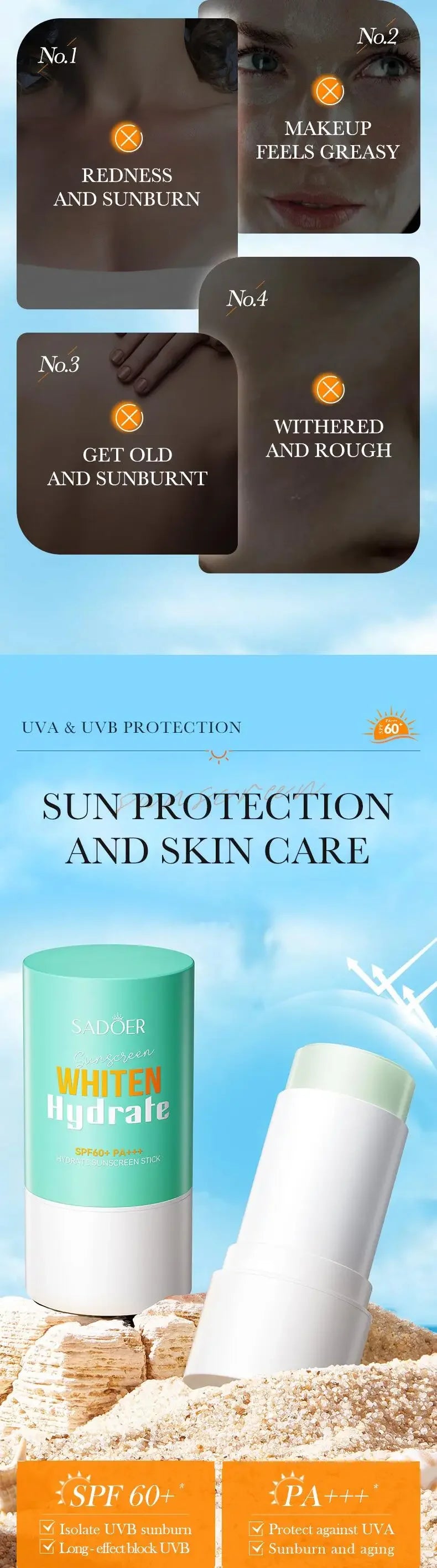 Protector solar SPF 60+, protección solar de larga duración, bloqueador