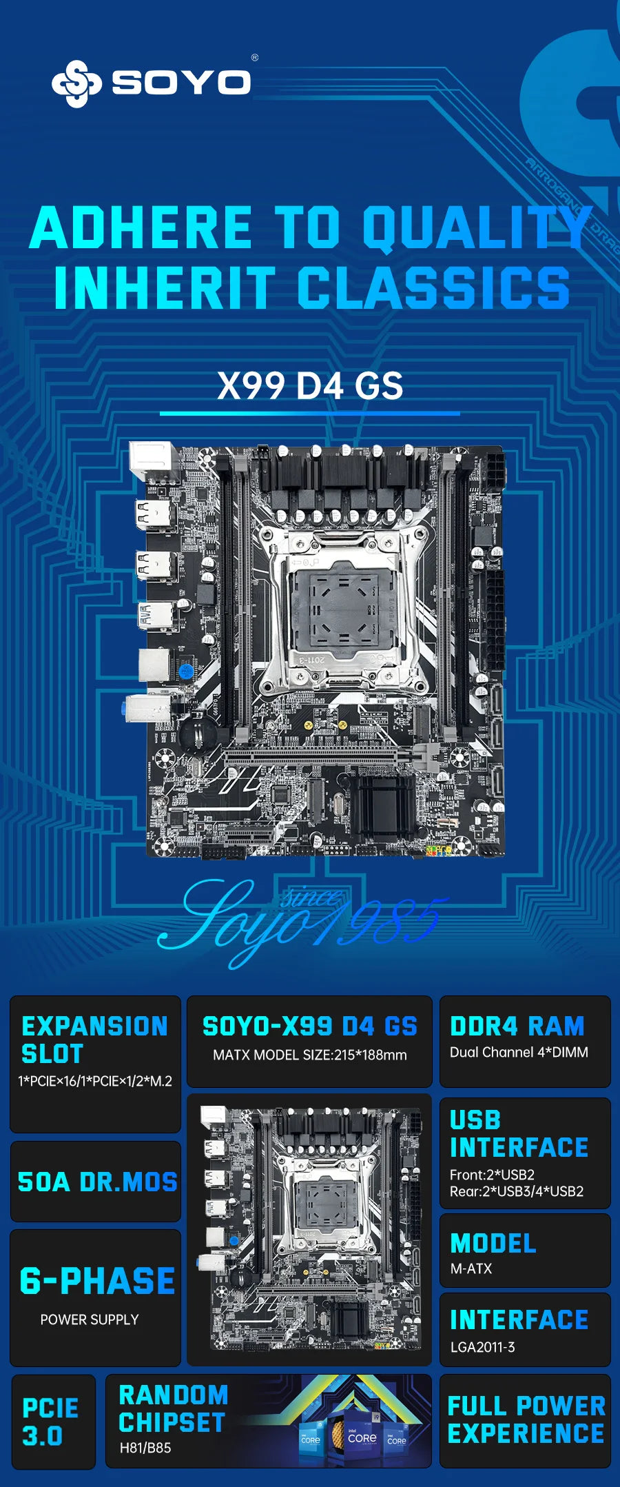 Kit de placa base para juegos SOYO X99 con LGA 2011-3 Intel Xeon