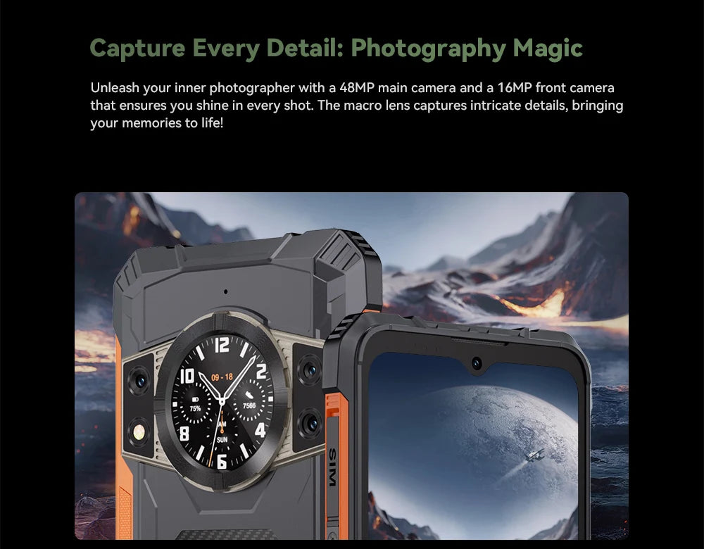 Smartphone ultrafino y resistente con Android 14, 16GB de RAM ,