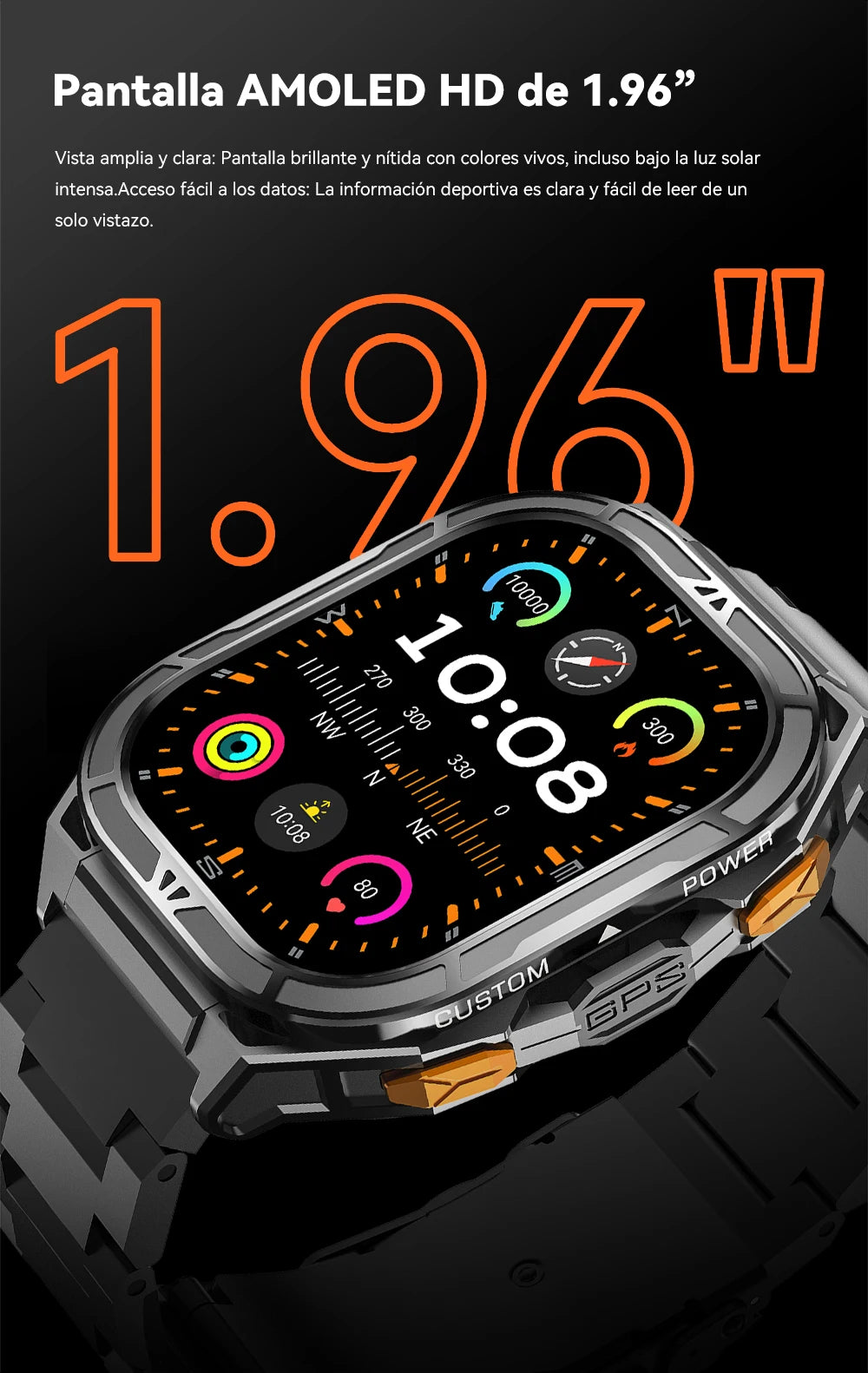 Reloj inteligente para hombres para damas de 1,96“