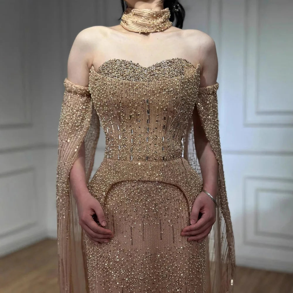 vestido de noche personalizado con cuentas de cristal