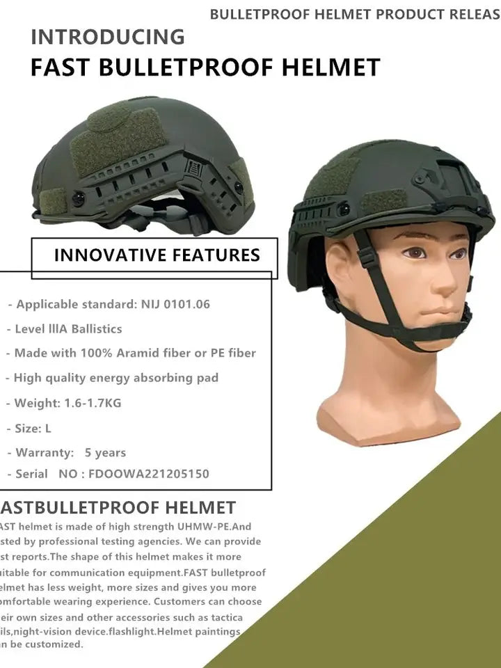 Casco Táctico Balístico ACH de Fibra de Aramida