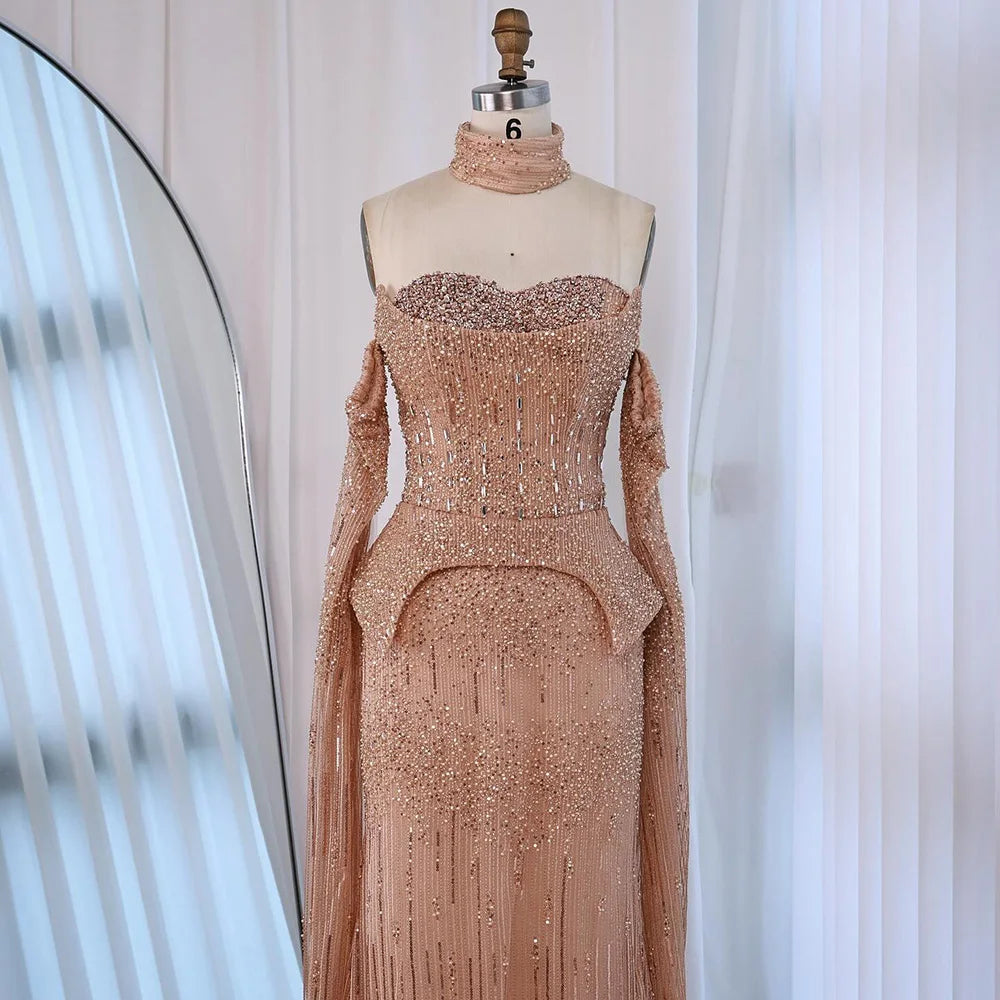 vestido de noche personalizado con cuentas de cristal