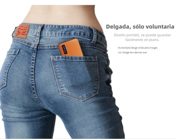 Batería portátil de 10000 mAh con textura de piel, 3 puertos