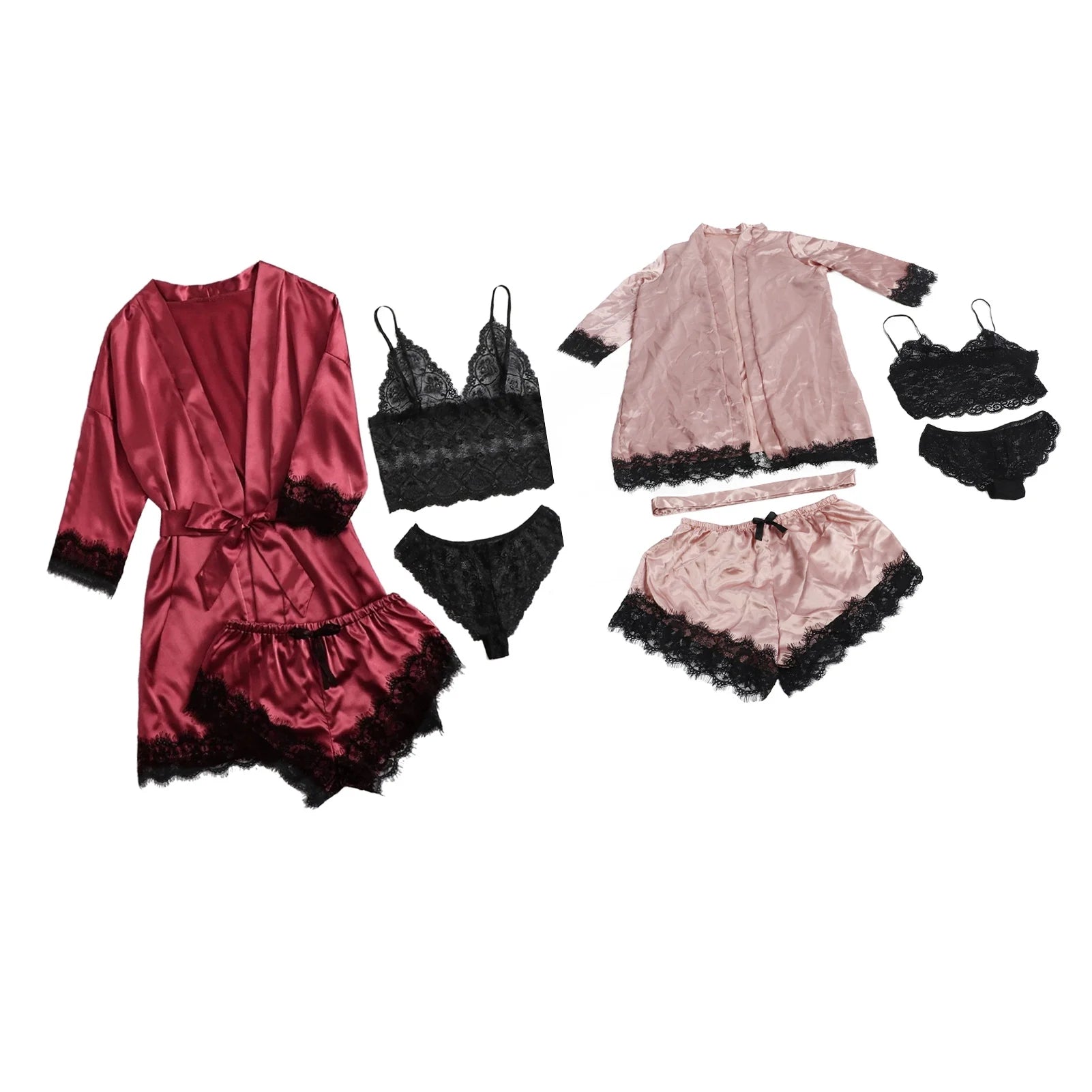 Conjunto de pijama de satén para mujer,