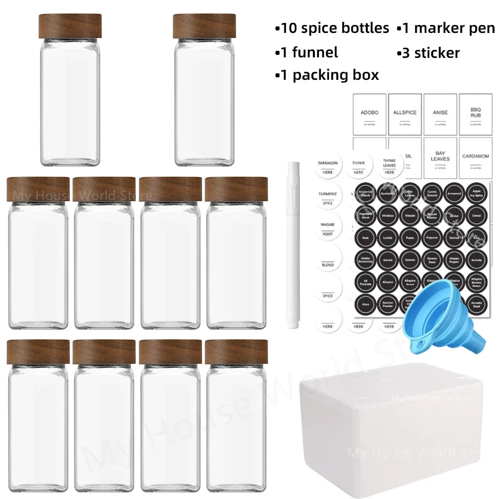 13 frascos de vidrio para especias con tapas de bambú, frascos de 4oz para condimentos, set organizador para especiero, almacenamiento para botellas