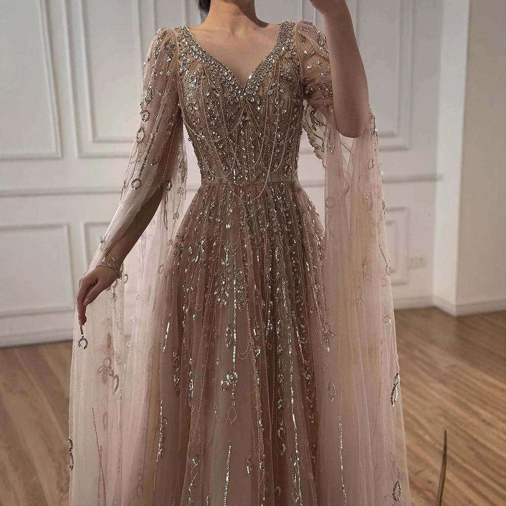 vestido de noche personalizado de lujo con cuentas de cristal