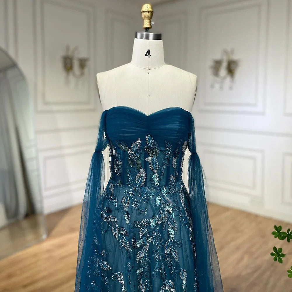 Vestido árabe verde A-Line elegante