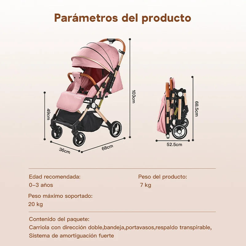 Carriola plegable con un botón, para sentarse y acostarse