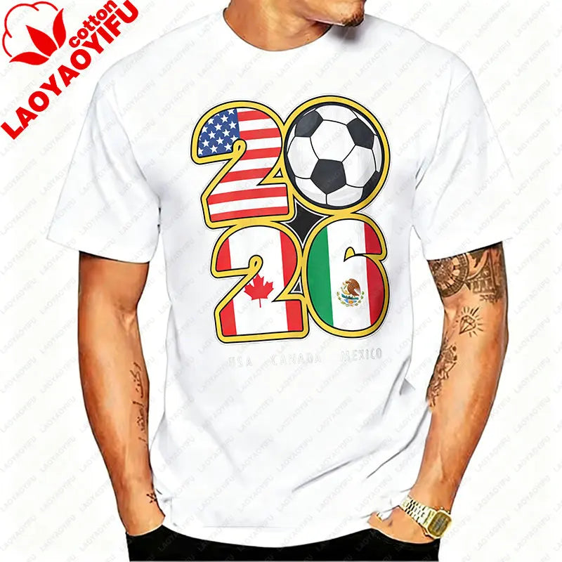 Camiseta de Algodón con Gráfico de Bandera