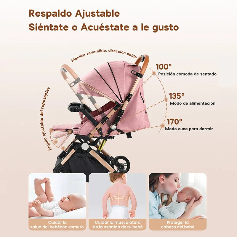 Carriola plegable con un botón, para sentarse y acostarse