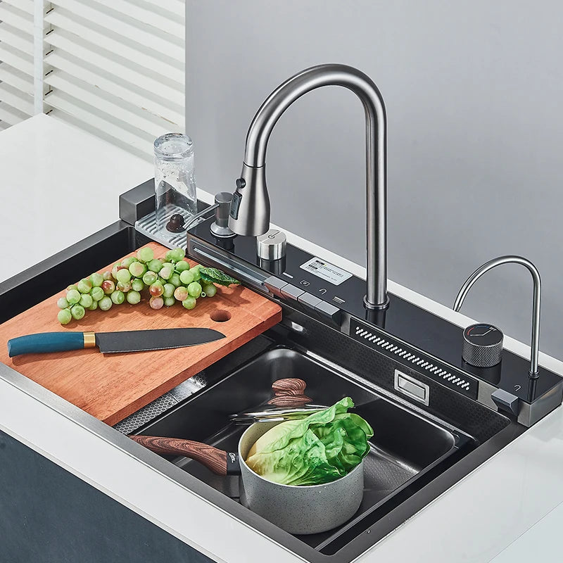 Fregadero de cascada de cocina de acero inoxidable