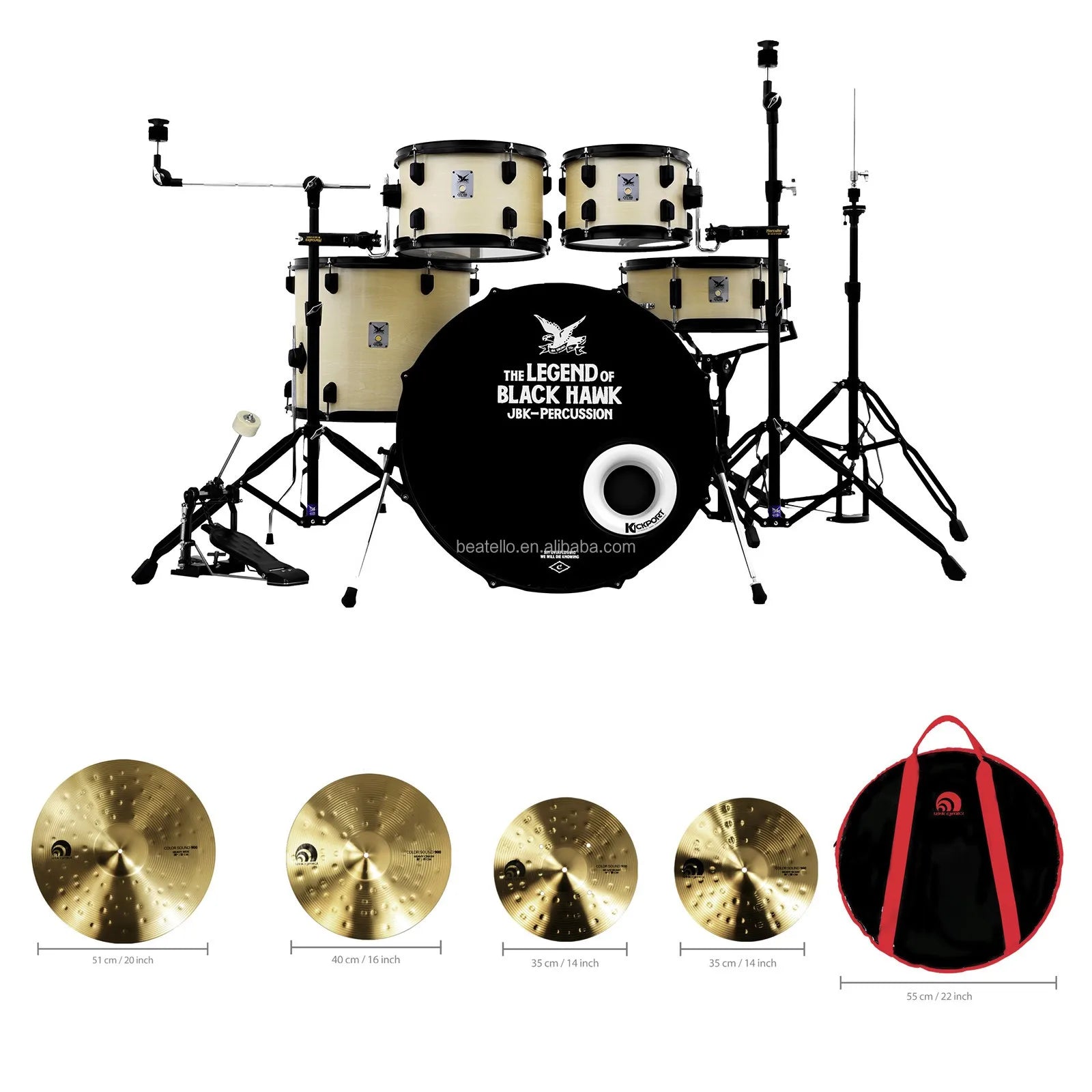Batería Acústica Portátil de 22 Pulgadas con Platillos