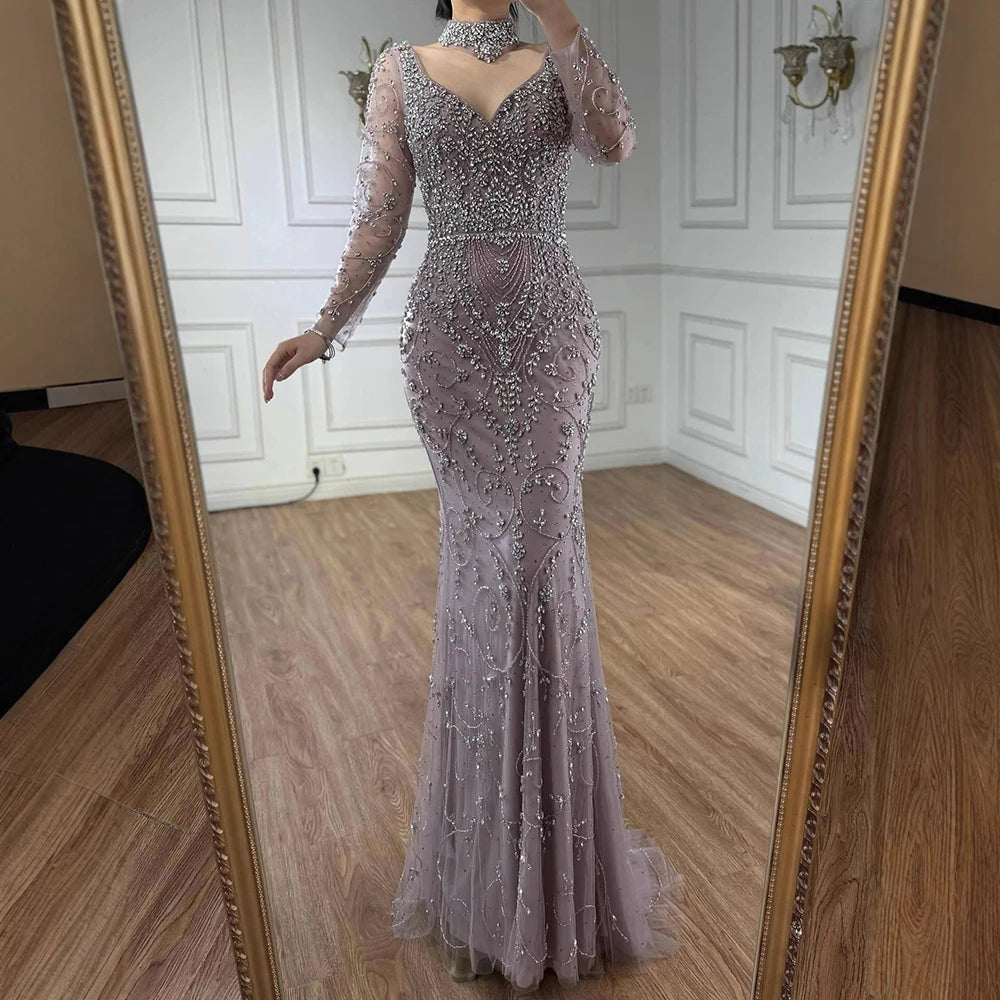 vestido de noche de sirena de cristal con cuentas de caramelo,