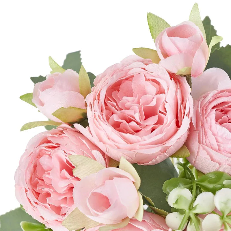 Ramo de flores artificiales de peonía de seda rosa de 30cm, 5 cabezas grandes