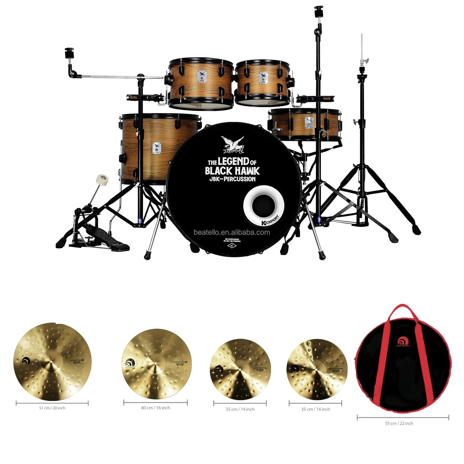 Batería Acústica Portátil de 22 Pulgadas con Platillos