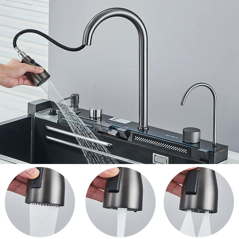 Fregadero de cascada de cocina de acero inoxidable