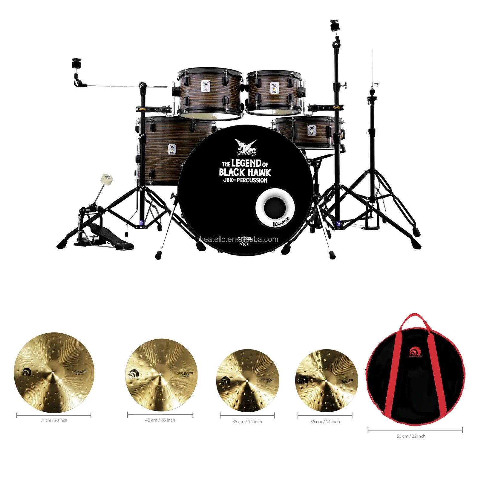 Batería Acústica Portátil de 22 Pulgadas con Platillos