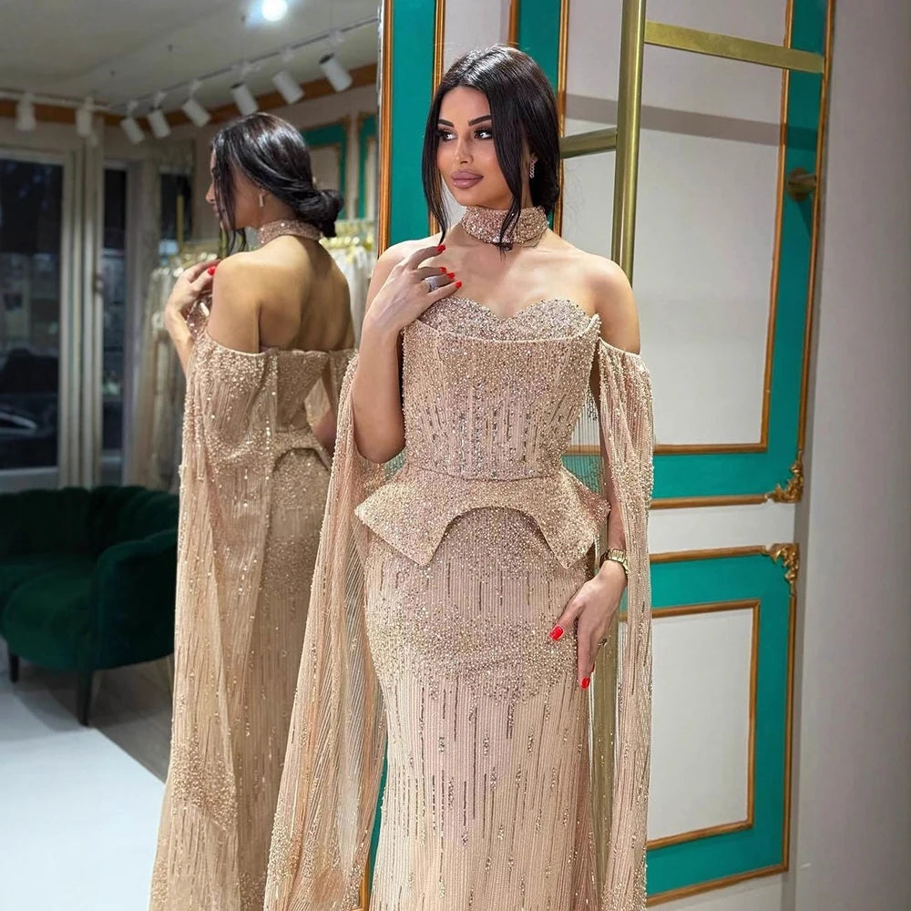 vestido de noche personalizado con cuentas de cristal