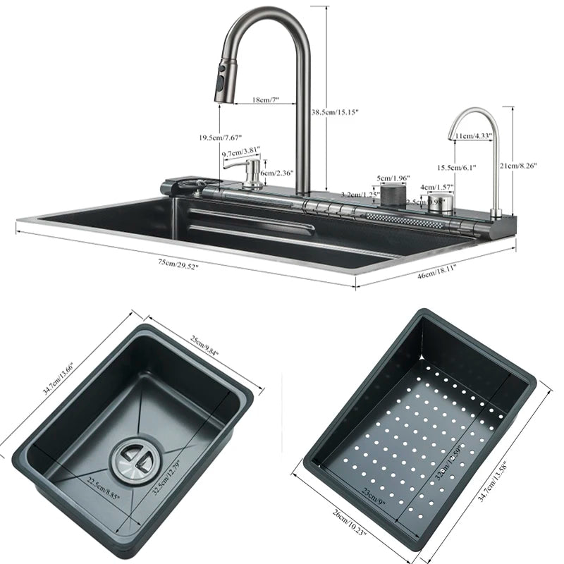 Fregadero de cascada de cocina de acero inoxidable
