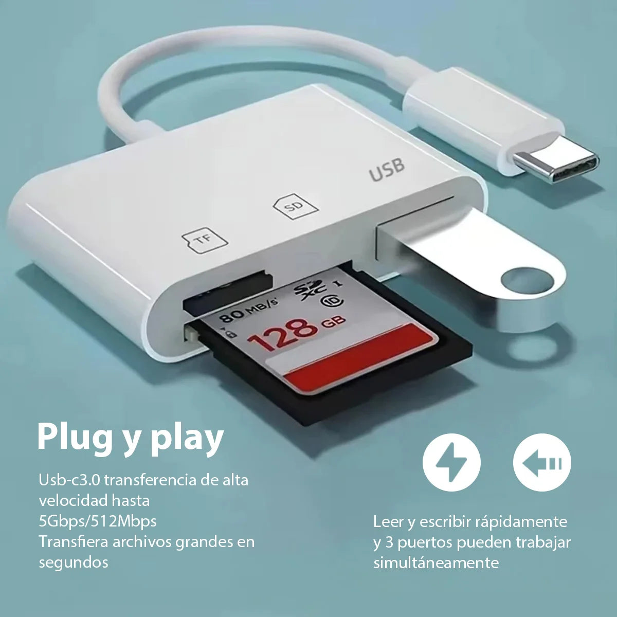 Multicontacto Adaptador 3 en 1 tipo C,
