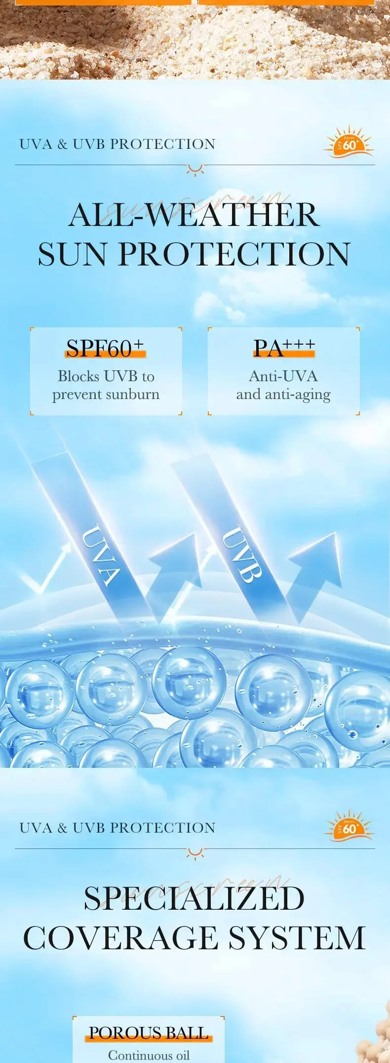 Protector solar SPF 60+, protección solar de larga duración, bloqueador