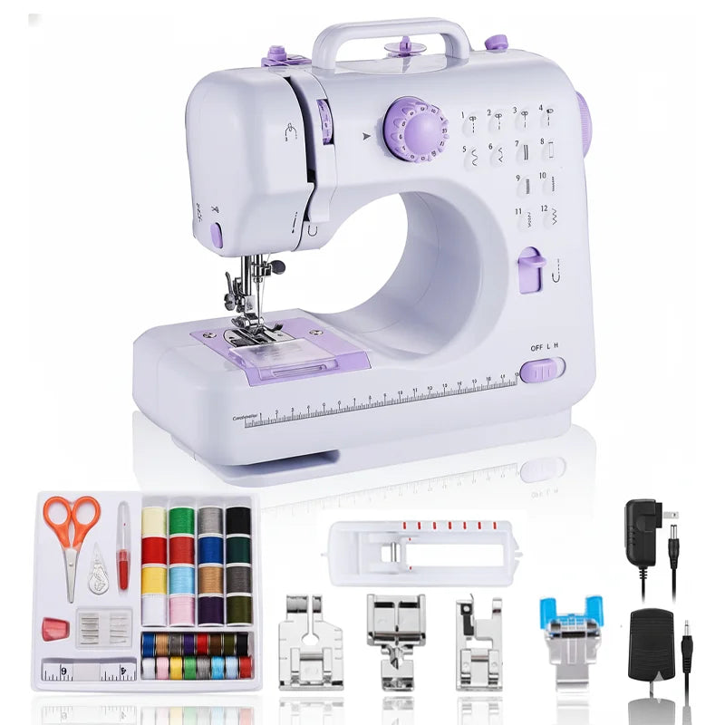 Máquina de coser compacta con pedal de control de velocidad, 12 puntadas