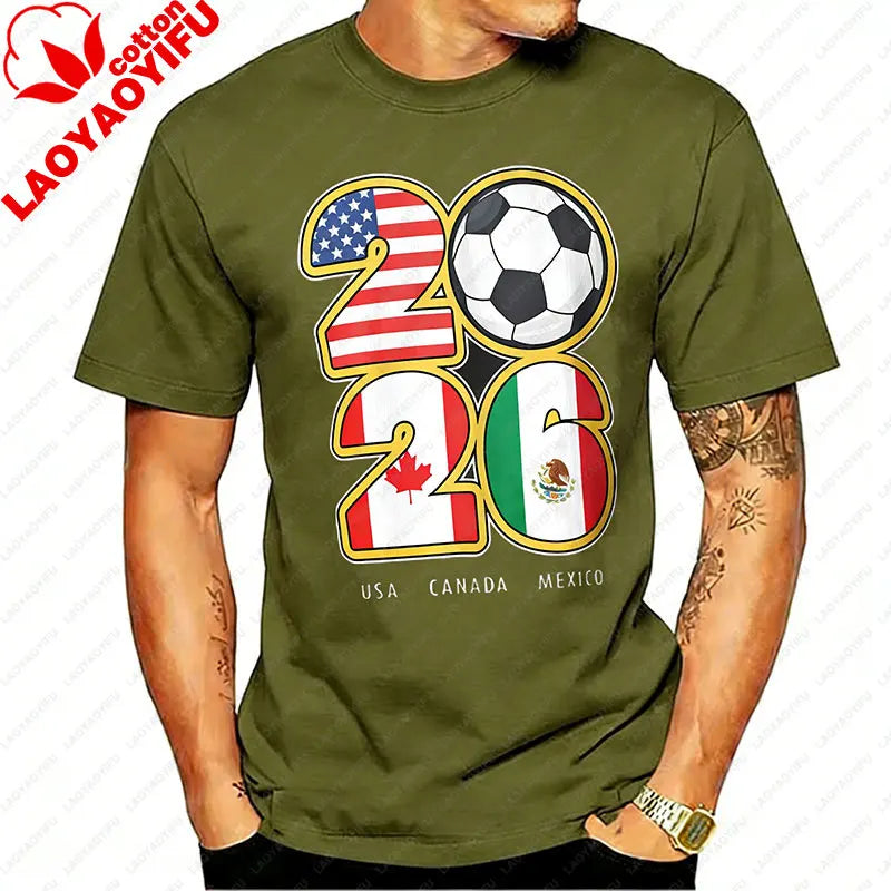 Camiseta de Algodón con Gráfico de Bandera