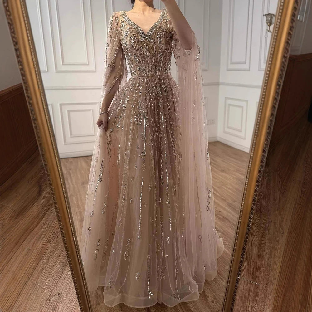 vestido de noche personalizado de lujo con cuentas de cristal