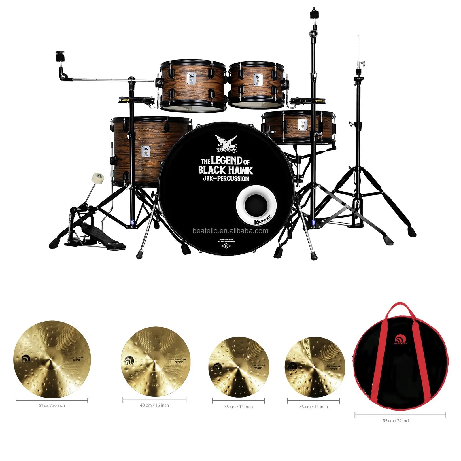 Batería Acústica Portátil de 22 Pulgadas con Platillos