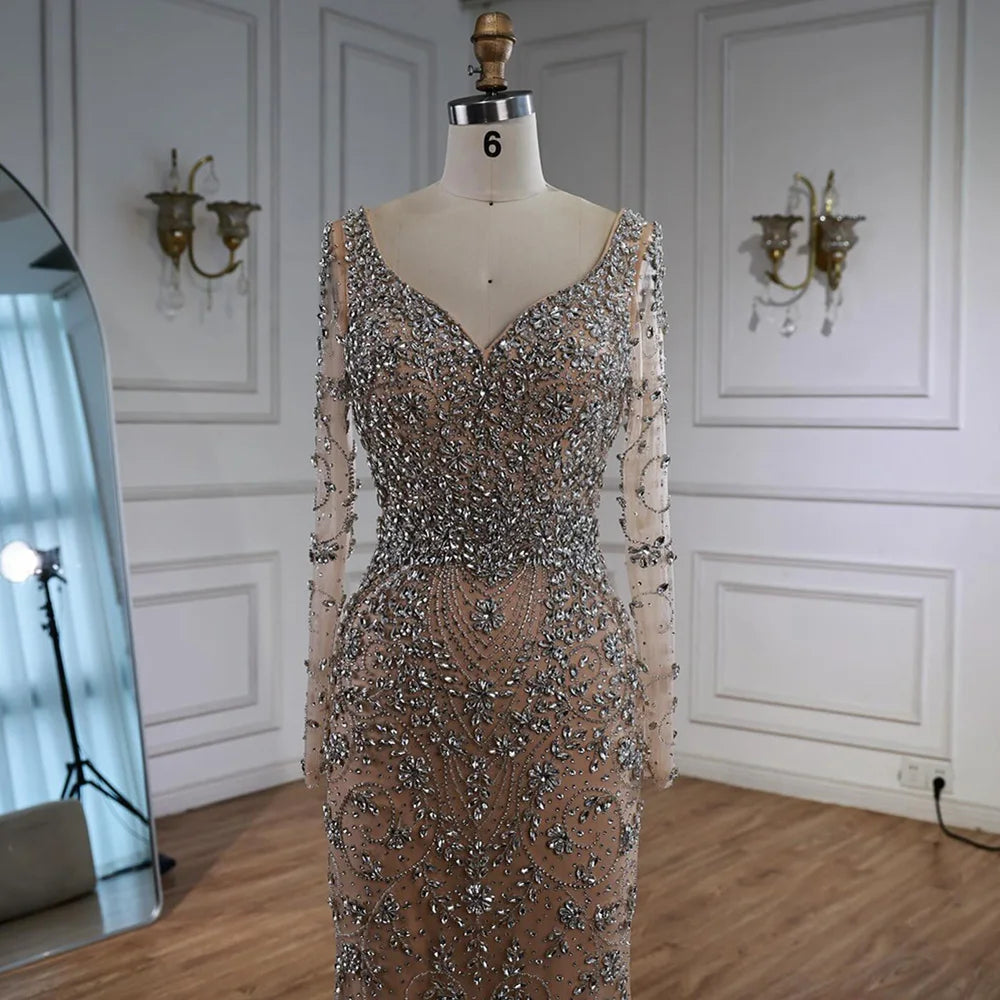 Vestido de noche de sirena de cristal