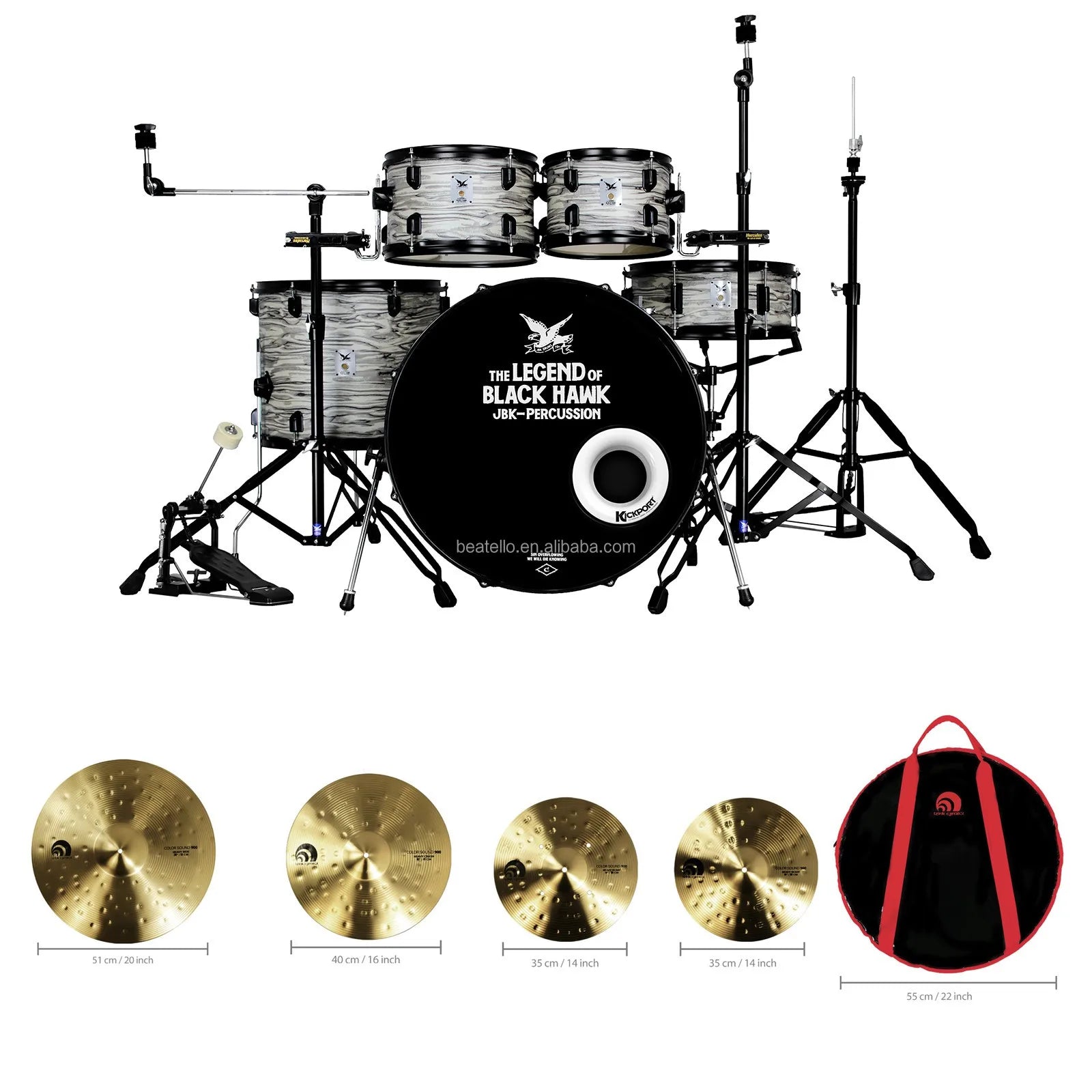 Batería Acústica Portátil de 22 Pulgadas con Platillos