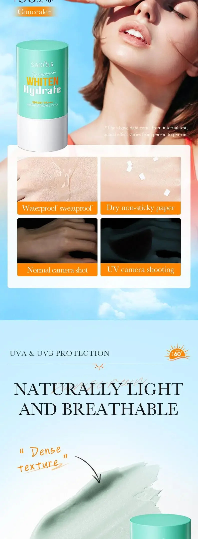 Protector solar SPF 60+, protección solar de larga duración, bloqueador