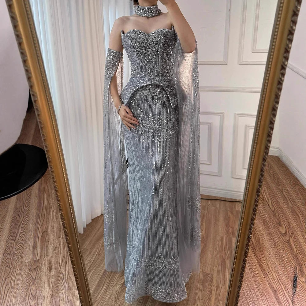 vestido de noche personalizado con cuentas de cristal