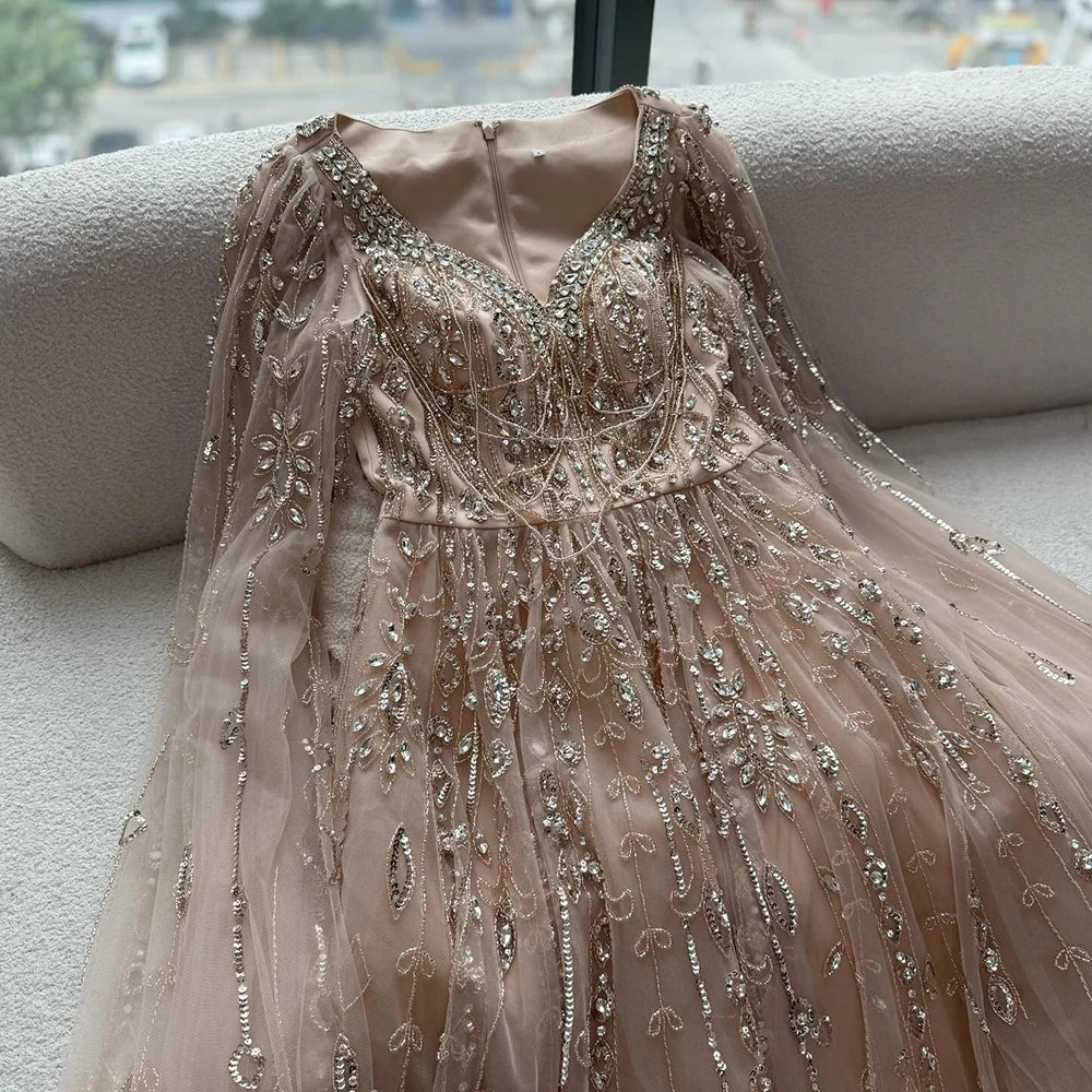 vestido de noche personalizado de lujo con cuentas de cristal