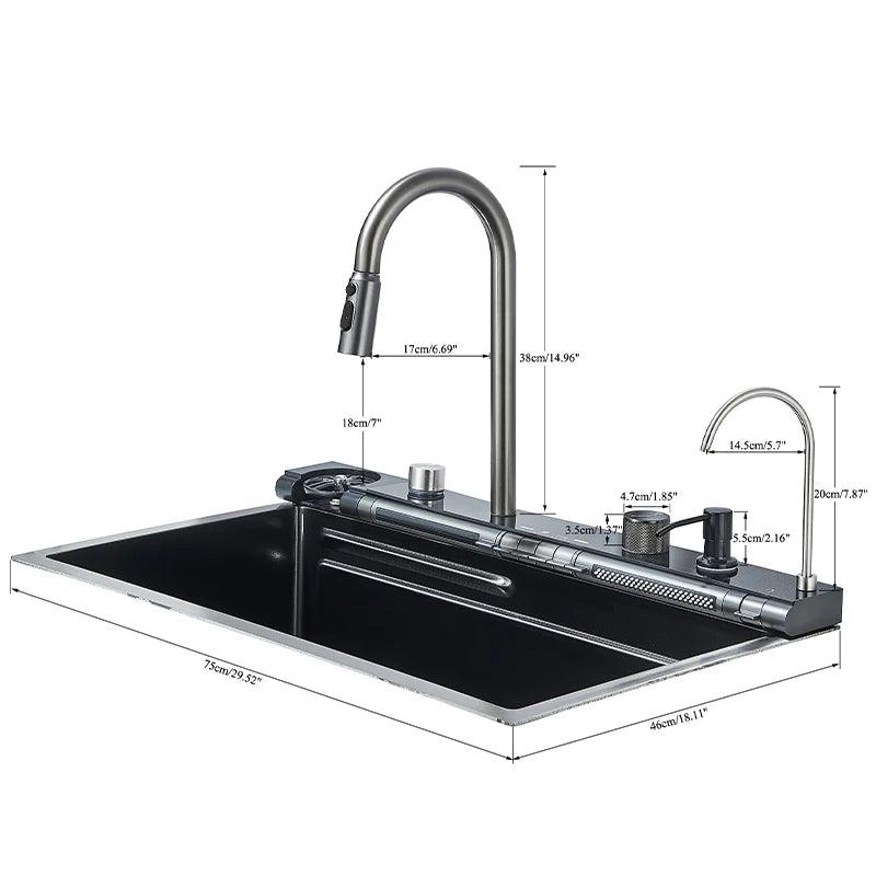 Fregadero de cocina de cascada de acero inoxidable