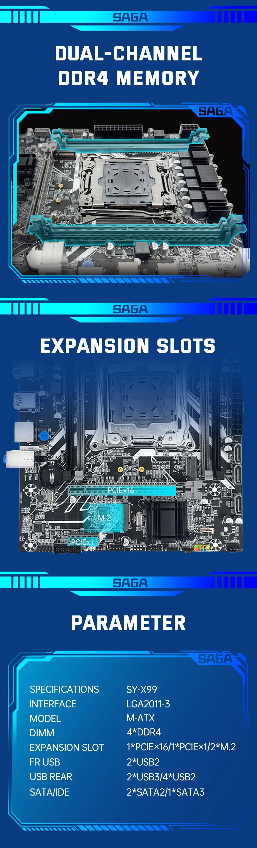 Kit de placa base para juegos SOYO X99 con LGA 2011-3 Intel Xeon