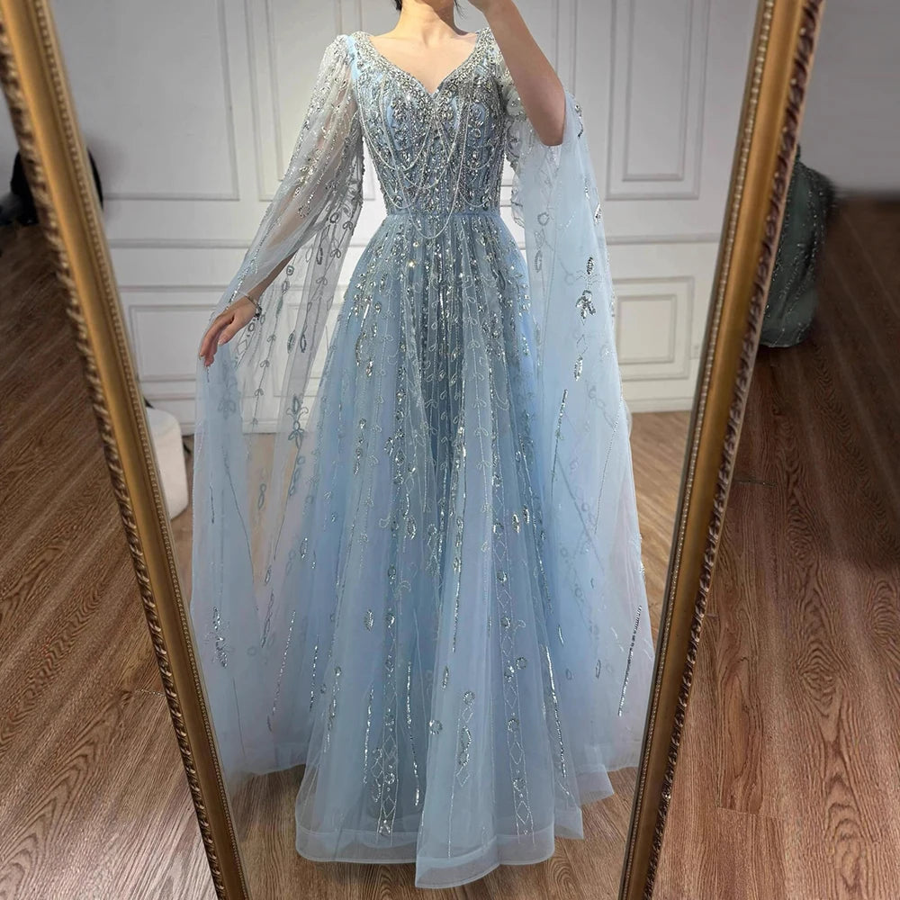 vestido de noche personalizado de lujo con cuentas de cristal